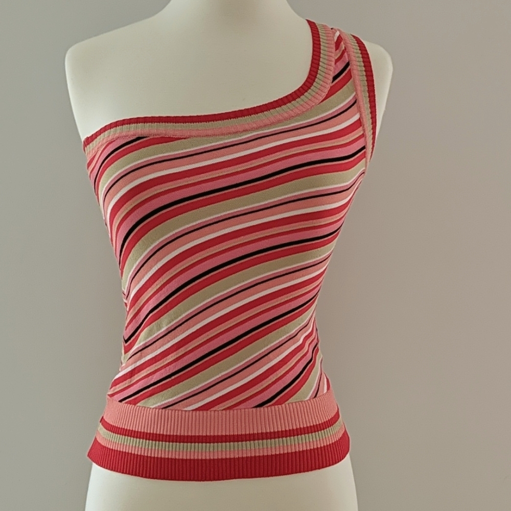 Vintage Bebe Candy Striped Off Shoulder Top